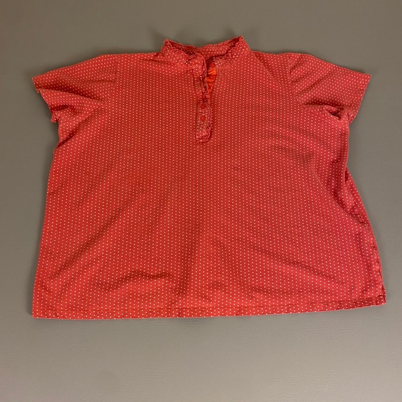 Woman Within Tops - Woman Within Polka Dot Ruffle Collar Polo‎ Top Women's 1X Blouse Casual Red